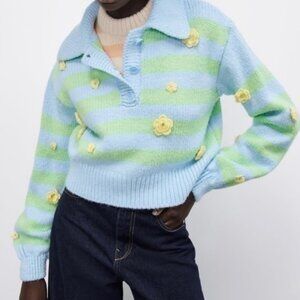 Zara Bloomstripe Sweater NWT Size Medium